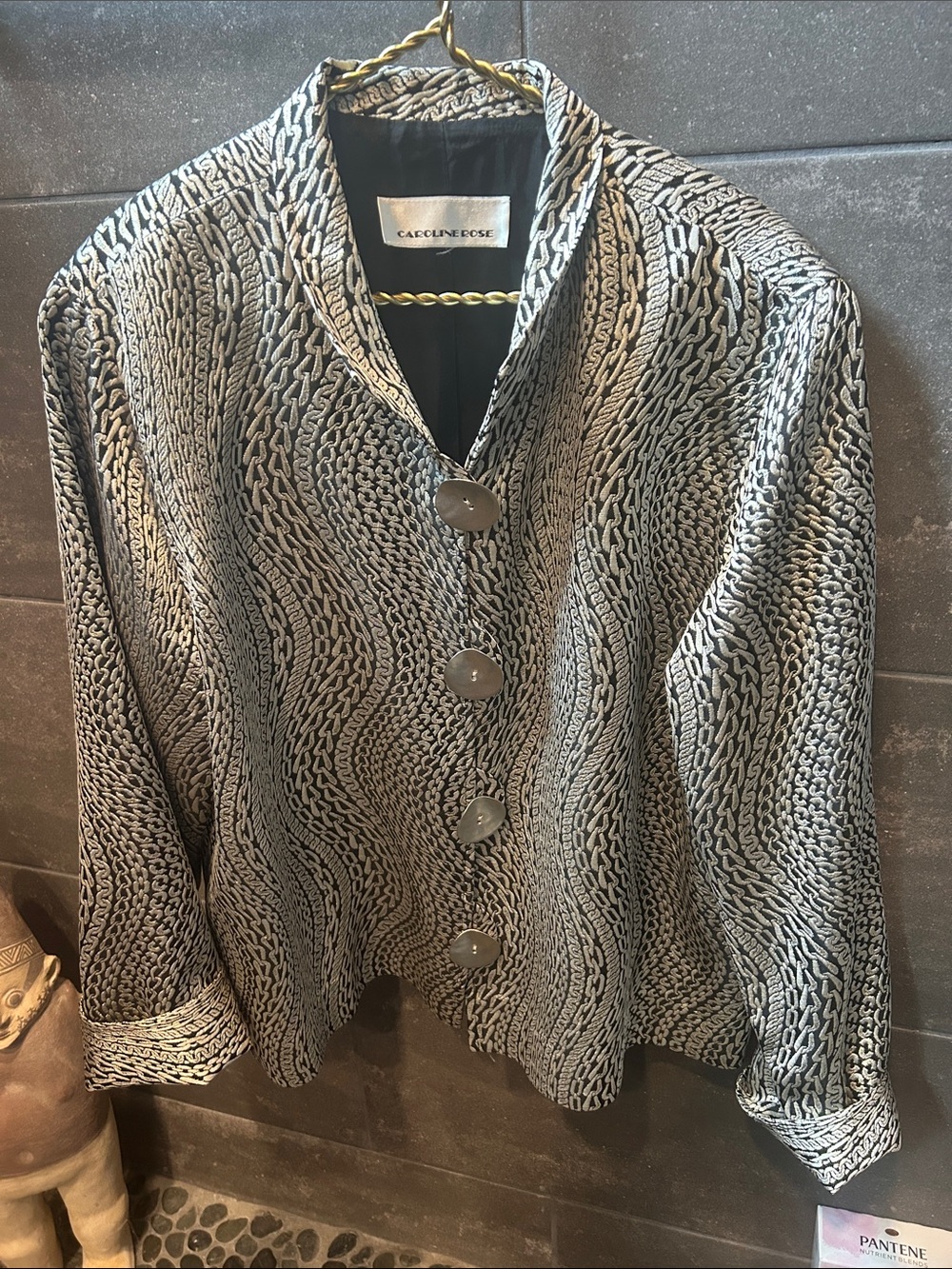 Caroline Rose Black & Cream Patterned Button-Front Blazer